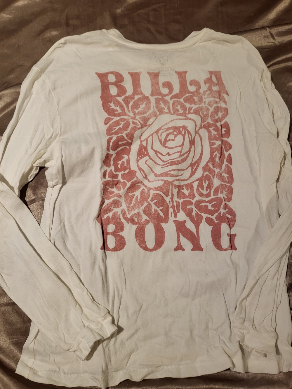 Billabong Cream Long Sleeve Tee with Pink Rose Back Graphic